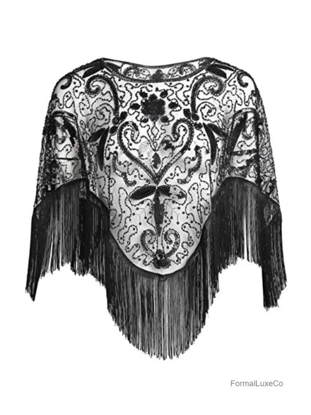 1920s Sequin Beaded Evening Cape Shawl - Gatsby Party Wrap
